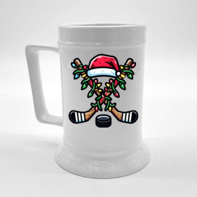 Christmas Santa Hat Hockey Sticks Xmas Lights Gift Beer Stein