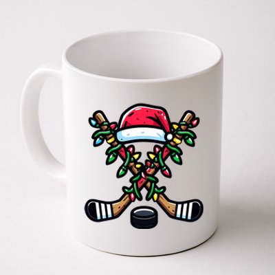 Christmas Santa Hat Hockey Sticks Xmas Lights Gift Coffee Mug