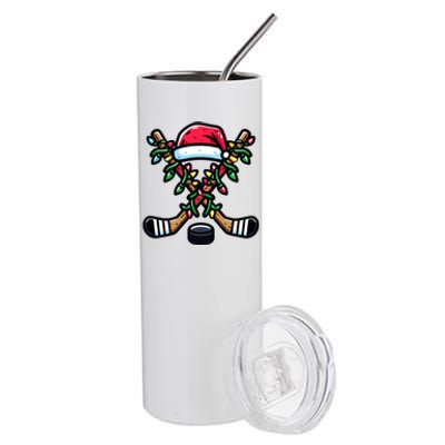 Christmas Santa Hat Hockey Sticks Xmas Lights Gift Stainless Steel Tumbler