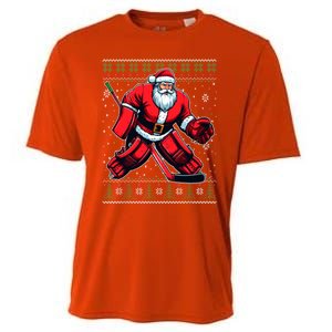 Christmas Santa Hockey Goalie Ugly Christmas Sweater Cool Gift Cooling Performance Crew T-Shirt