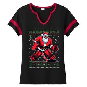 Christmas Santa Hockey Goalie Ugly Christmas Sweater Cool Gift Ladies Halftime Notch Neck Tee