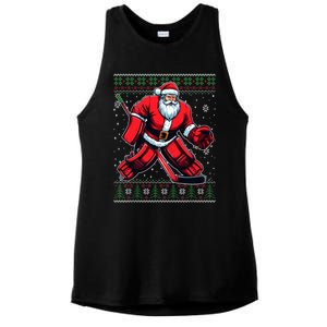 Christmas Santa Hockey Goalie Ugly Christmas Sweater Cool Gift Ladies PosiCharge Tri-Blend Wicking Tank