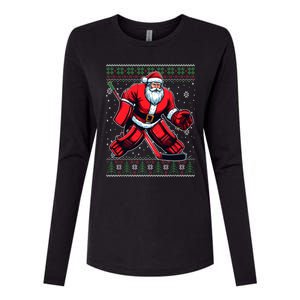 Christmas Santa Hockey Goalie Ugly Christmas Sweater Cool Gift Womens Cotton Relaxed Long Sleeve T-Shirt