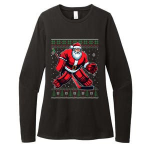 Christmas Santa Hockey Goalie Ugly Christmas Sweater Cool Gift Womens CVC Long Sleeve Shirt