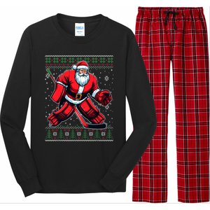 Christmas Santa Hockey Goalie Ugly Christmas Sweater Cool Gift Long Sleeve Pajama Set