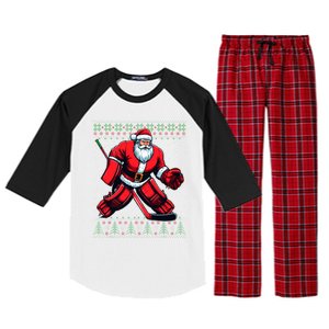 Christmas Santa Hockey Goalie Ugly Christmas Sweater Cool Gift Raglan Sleeve Pajama Set