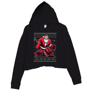 Christmas Santa Hockey Goalie Ugly Christmas Sweater Cool Gift Crop Fleece Hoodie