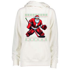 Christmas Santa Hockey Goalie Ugly Christmas Sweater Cool Gift Womens Funnel Neck Pullover Hood