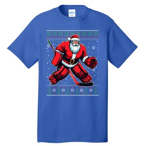 Christmas Santa Hockey Goalie Ugly Christmas Sweater Cool Gift Tall T-Shirt