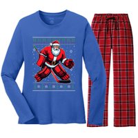 Christmas Santa Hockey Goalie Ugly Christmas Sweater Cool Gift Women's Long Sleeve Flannel Pajama Set 