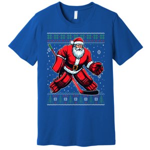 Christmas Santa Hockey Goalie Ugly Christmas Sweater Cool Gift Premium T-Shirt