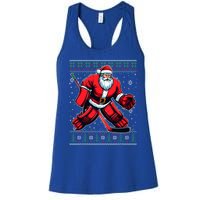 Christmas Santa Hockey Goalie Ugly Christmas Sweater Cool Gift Women's Racerback Tank