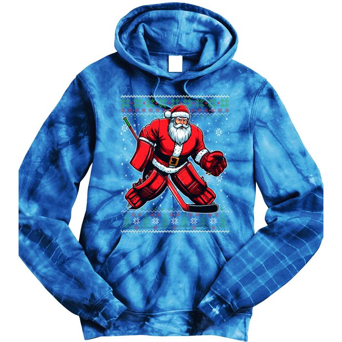 Christmas Santa Hockey Goalie Ugly Christmas Sweater Cool Gift Tie Dye Hoodie