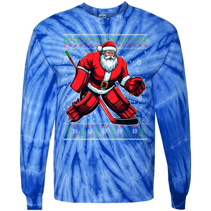 Christmas Santa Hockey Goalie Ugly Christmas Sweater Cool Gift Tie-Dye Long Sleeve Shirt