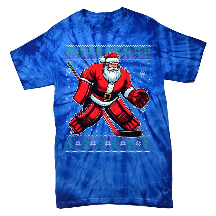 Christmas Santa Hockey Goalie Ugly Christmas Sweater Cool Gift Tie-Dye T-Shirt