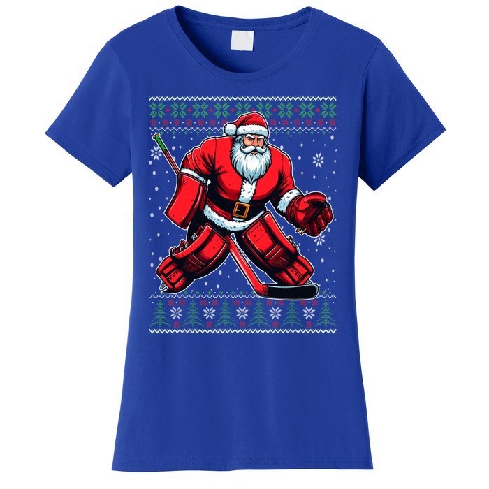 Christmas Santa Hockey Goalie Ugly Christmas Sweater Cool Gift Women's T-Shirt