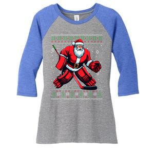 Christmas Santa Hockey Goalie Ugly Christmas Sweater Cool Gift Women's Tri-Blend 3/4-Sleeve Raglan Shirt