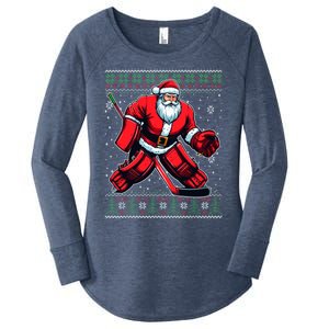 Christmas Santa Hockey Goalie Ugly Christmas Sweater Cool Gift Women's Perfect Tri Tunic Long Sleeve Shirt