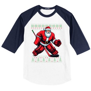 Christmas Santa Hockey Goalie Ugly Christmas Sweater Cool Gift Baseball Sleeve Shirt