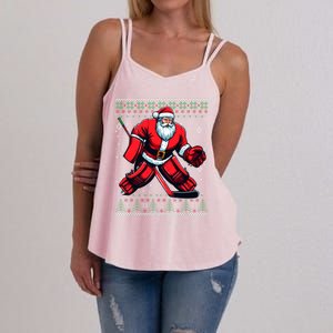 Christmas Santa Hockey Goalie Ugly Christmas Sweater Cool Gift Women's Strappy Tank