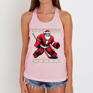 Christmas Santa Hockey Goalie Ugly Christmas Sweater Cool Gift Women's Knotted Racerback Tank