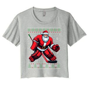 Christmas Santa Hockey Goalie Ugly Christmas Sweater Cool Gift Women's Crop Top Tee