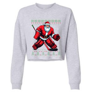 Christmas Santa Hockey Goalie Ugly Christmas Sweater Cool Gift Cropped Pullover Crew