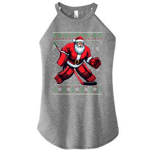 Christmas Santa Hockey Goalie Ugly Christmas Sweater Cool Gift Women's Perfect Tri Rocker Tank