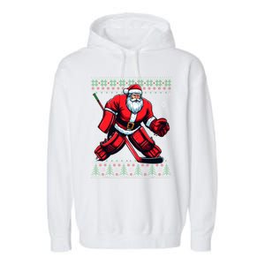 Christmas Santa Hockey Goalie Ugly Christmas Sweater Cool Gift Garment-Dyed Fleece Hoodie