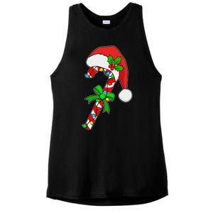 Christmas Santa Hat Candy Cane Ladies PosiCharge Tri-Blend Wicking Tank