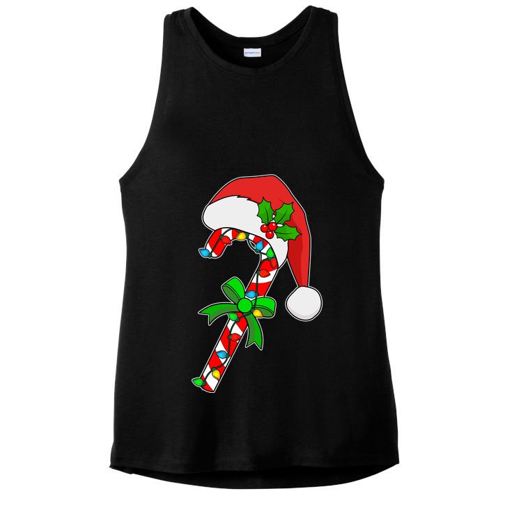 Christmas Santa Hat Candy Cane Ladies PosiCharge Tri-Blend Wicking Tank