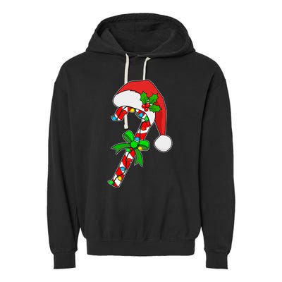 Christmas Santa Hat Candy Cane Garment-Dyed Fleece Hoodie