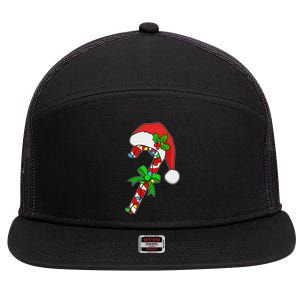 Christmas Santa Hat Candy Cane 7 Panel Mesh Trucker Snapback Hat