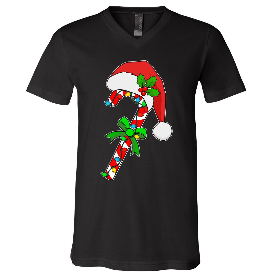 Christmas Santa Hat Candy Cane V-Neck T-Shirt