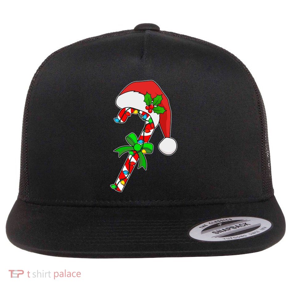 Christmas Santa Hat Candy Cane Flat Bill Trucker Hat