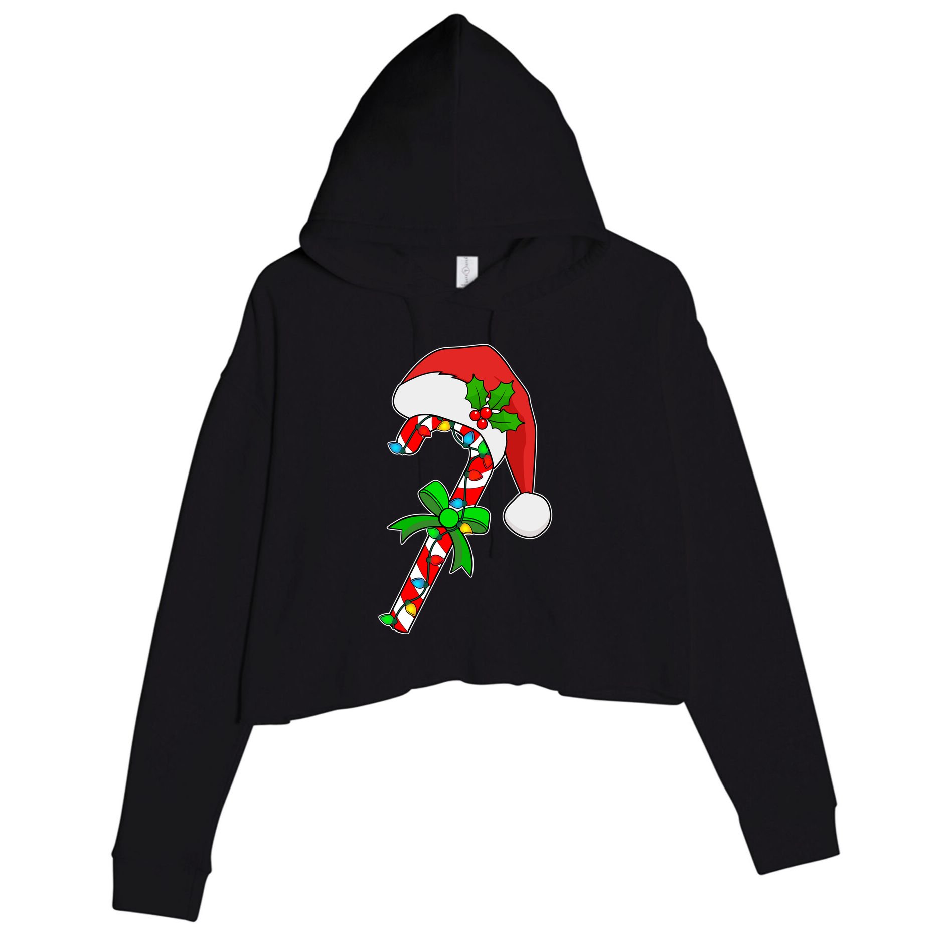 Christmas Santa Hat Candy Cane Crop Fleece Hoodie