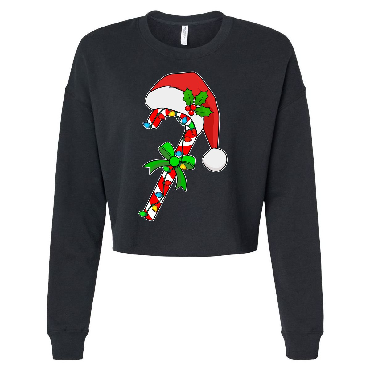 Christmas Santa Hat Candy Cane Cropped Pullover Crew
