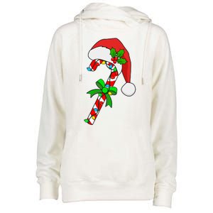 Christmas Santa Hat Candy Cane Womens Funnel Neck Pullover Hood