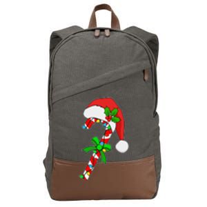 Christmas Santa Hat Candy Cane Cotton Canvas Backpack