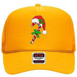 Christmas Santa Hat Candy Cane High Crown Mesh Back Trucker Hat