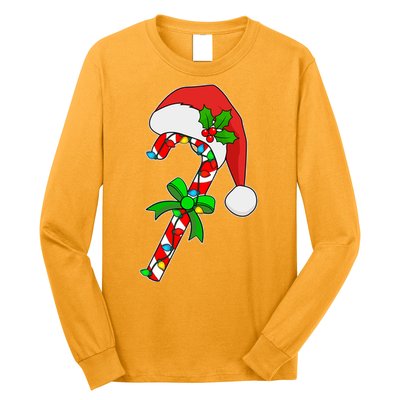 Christmas Santa Hat Candy Cane Long Sleeve Shirt