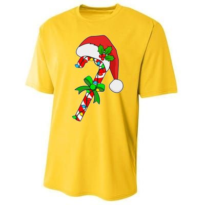 Christmas Santa Hat Candy Cane Performance Sprint T-Shirt