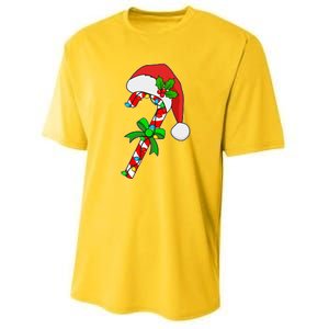 Christmas Santa Hat Candy Cane Youth Performance Sprint T-Shirt