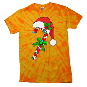 Christmas Santa Hat Candy Cane Tie-Dye T-Shirt