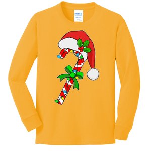 Christmas Santa Hat Candy Cane Kids Long Sleeve Shirt