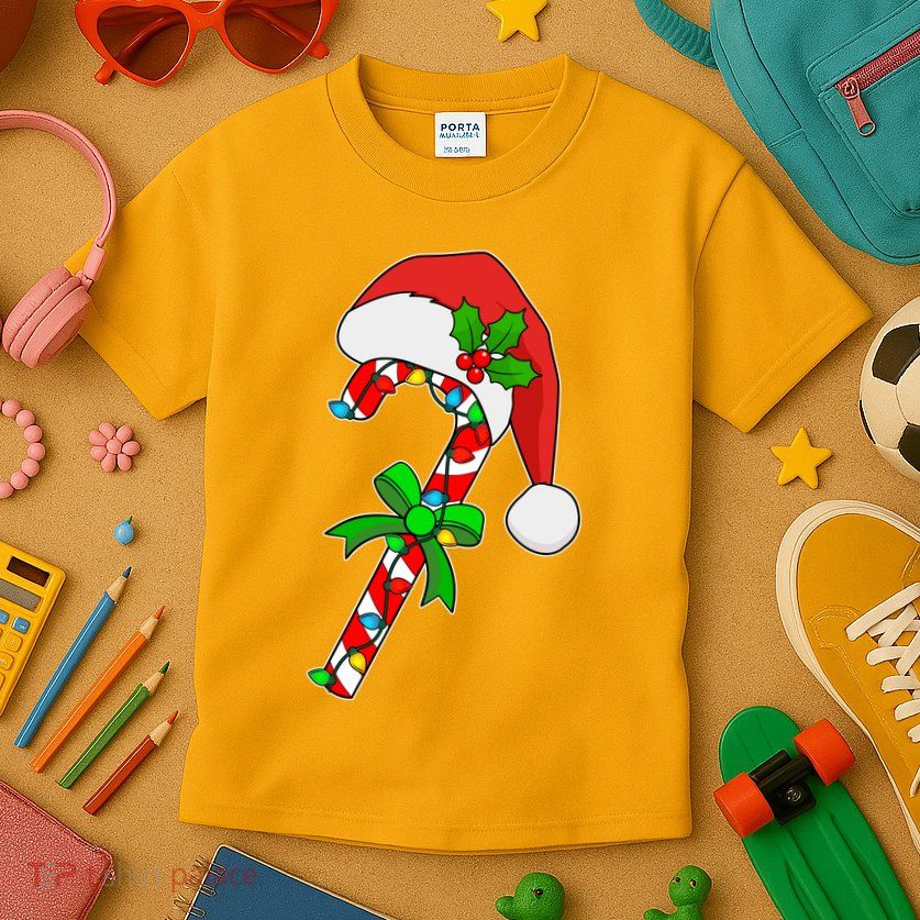 Christmas Santa Hat Candy Cane Kids T-Shirt
