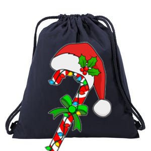 Christmas Santa Hat Candy Cane Drawstring Bag