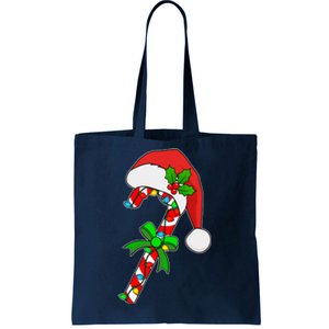 Christmas Santa Hat Candy Cane Tote Bag