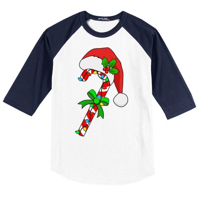 Christmas Santa Hat Candy Cane Baseball Sleeve Shirt