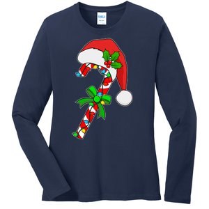 Christmas Santa Hat Candy Cane Ladies Long Sleeve Shirt